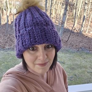 Beanie- winter hat- crocheted pom pom hat- handmade hat